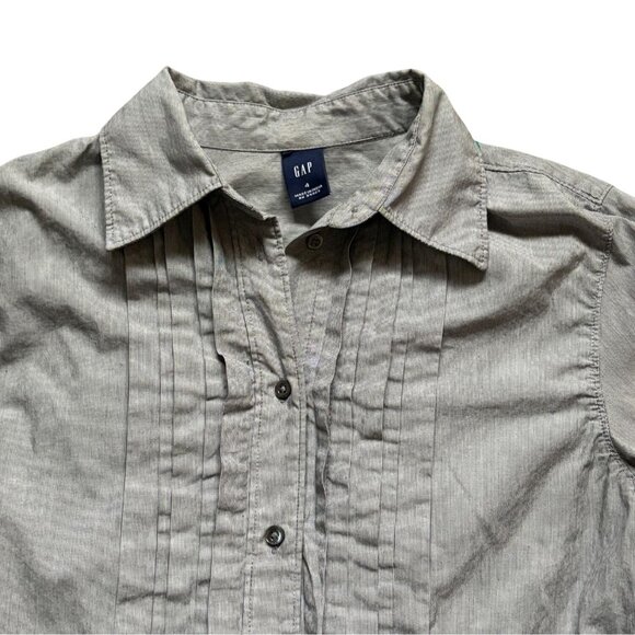 Gap Womens Button Front Pleated, Collared Shirt-Gray-4-GUC - Picture 2 of 6